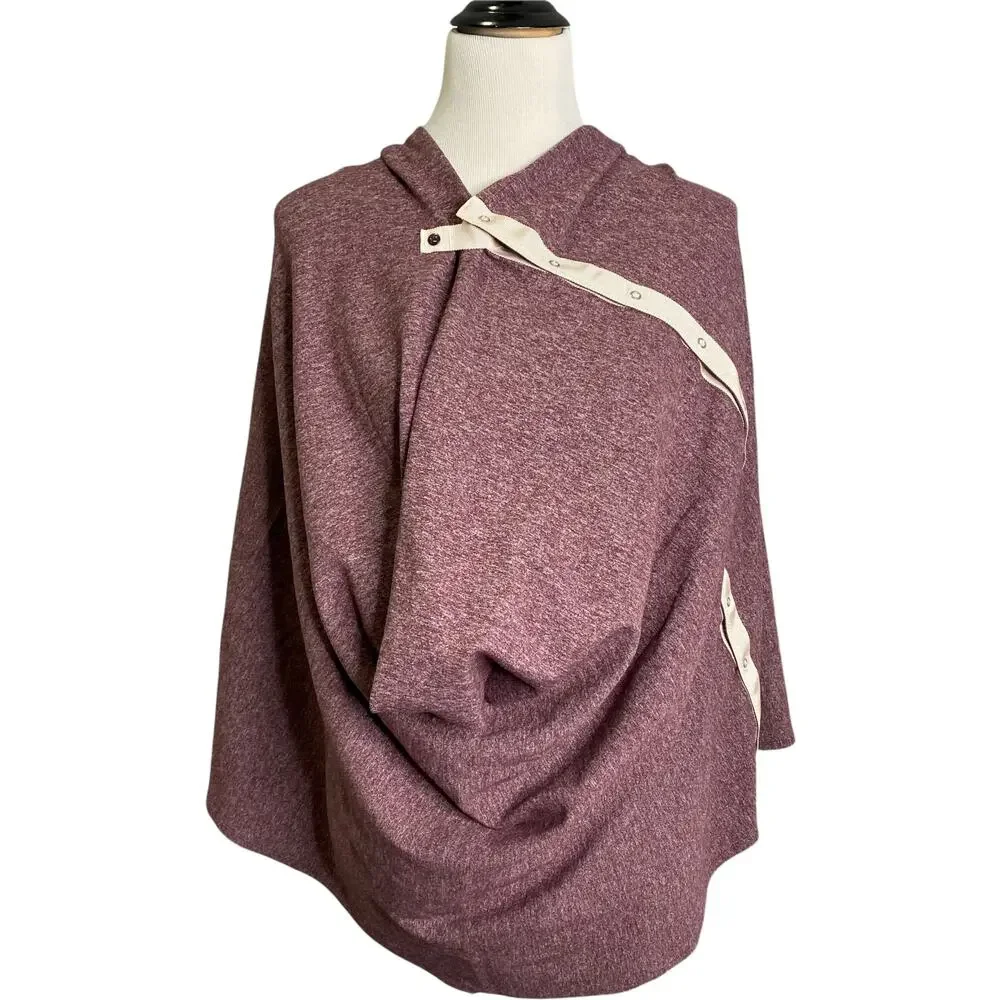 Lululemon On The Go Women's Sweater Heathered Magenta Button-Front Wrap‎ Poncho